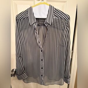 Classic Black and White Vertical Stripe Womrns Shirt